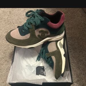 CHANEL Multicolor Suede Runner Sneakers - Green/Pink/Teal